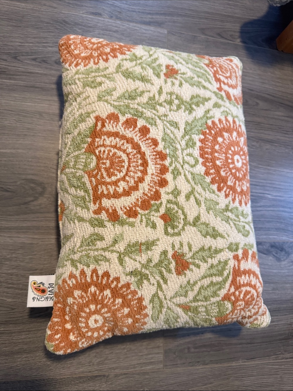 Floral Jacquard Throw Pillow in Rust Orange and Green